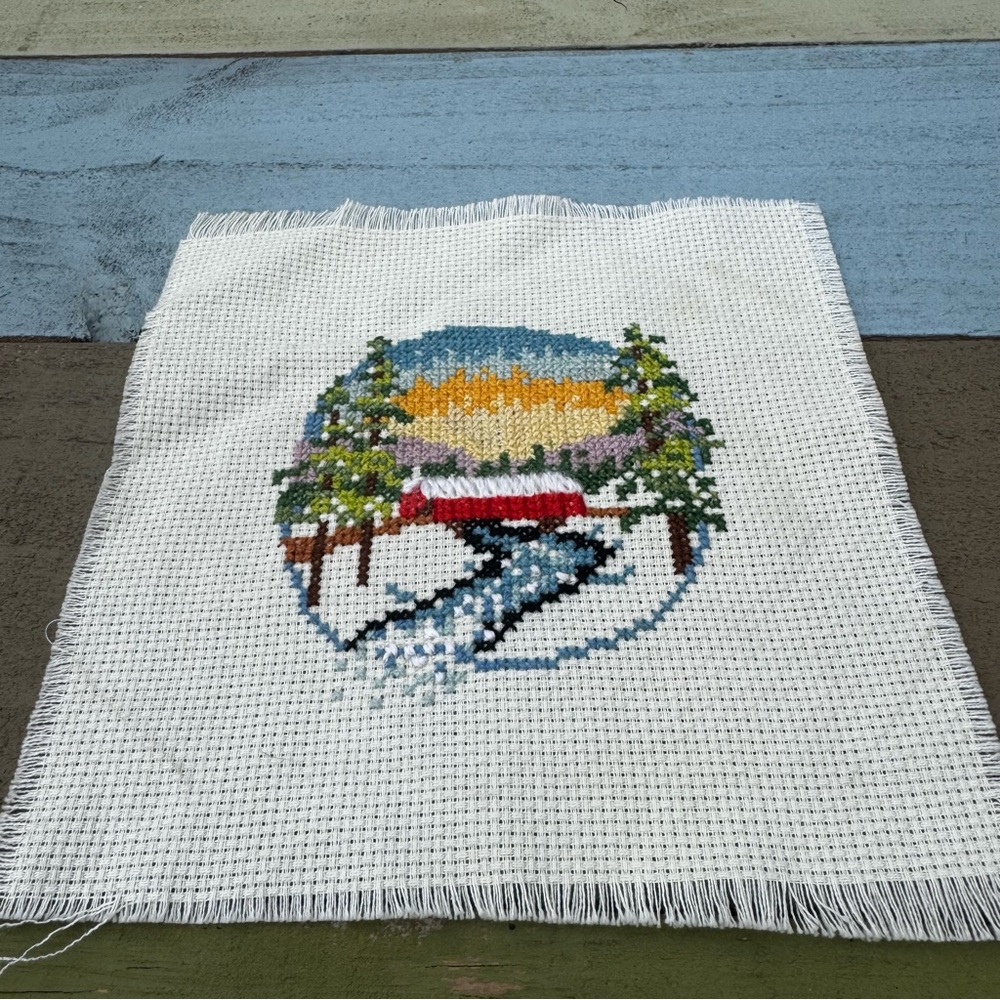 Covered Bridge Scene Cross Stitch